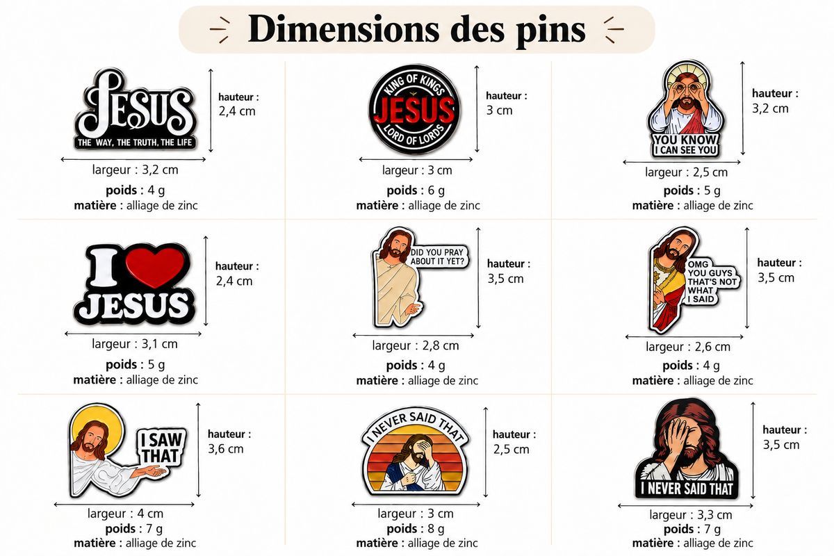 Set de 9 pins chrétiens – Foi & humour