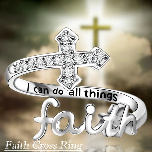Bague chrétienne « Faith Cross » – Ajustable