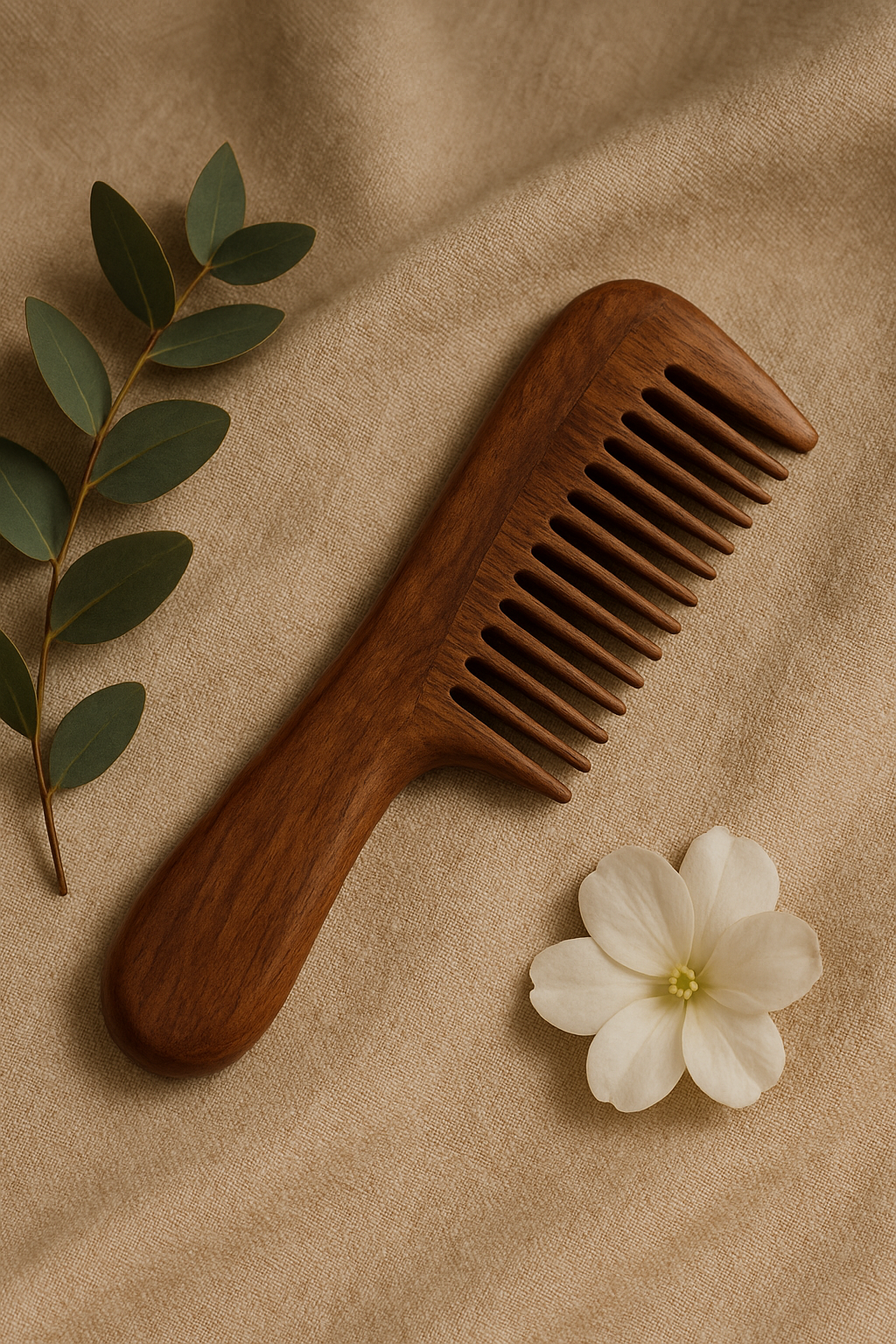 Peigne Naturel en Bois de Santal - Antistatique & Massant