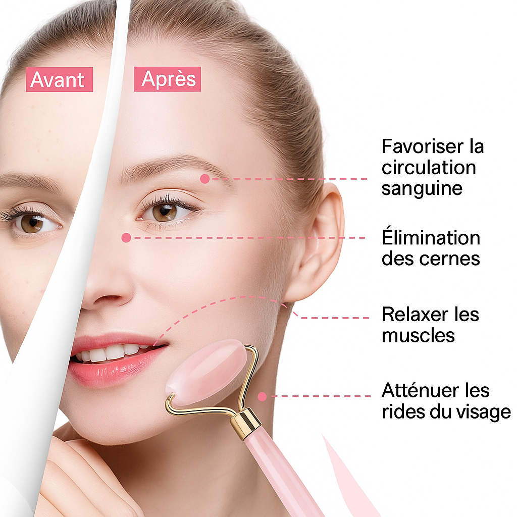 Rouleau de Massage & Gua Sha en poudre de Quartz - Beauté Energisante & Drainante / Rose Quartz Gua Sha & Massage Roller – Energizing Beauty Ritual for Radiant Skin