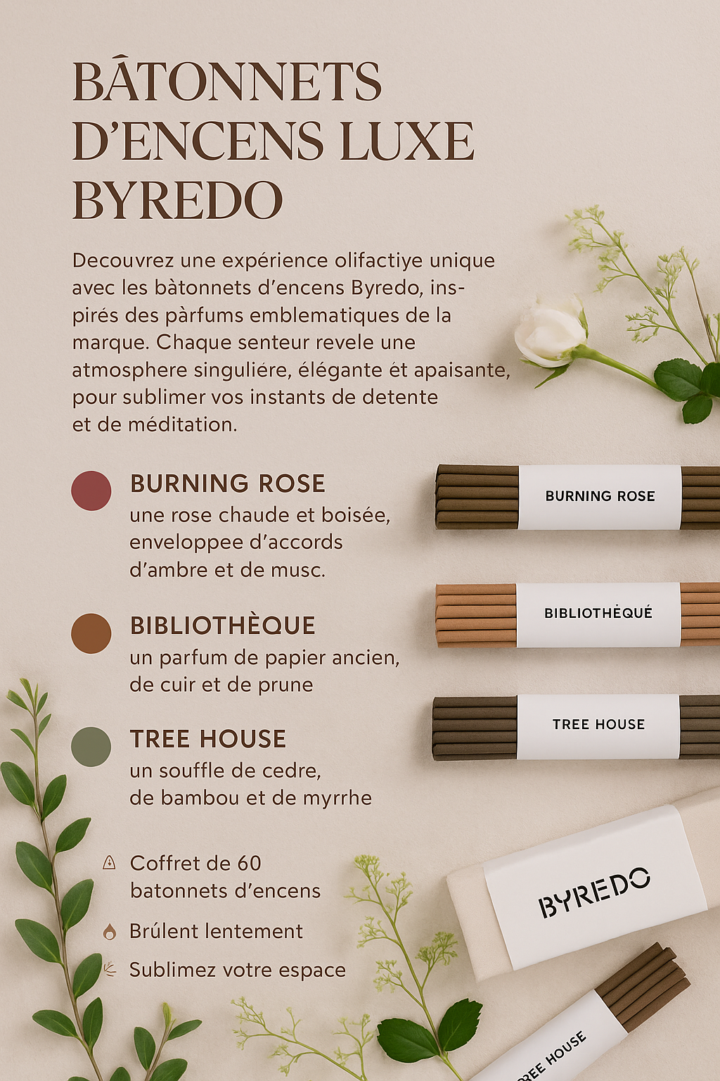 Bâtonnets d’encens – Collection Byredo
/ Incense Sticks – Byredo Collection