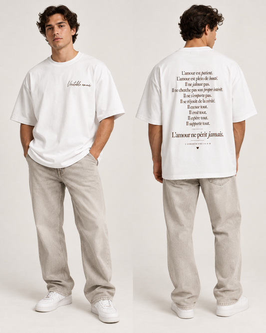 T-shirt oversize “Véritable amour” — 1 Corinthiens 13