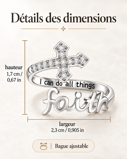 Bague chrétienne « Faith Cross » – Ajustable