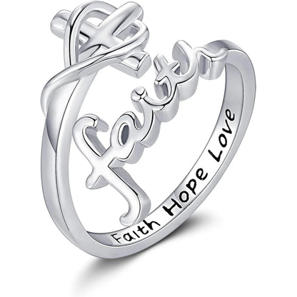 Bague chrétienne « Faith Cross » – Ajustable