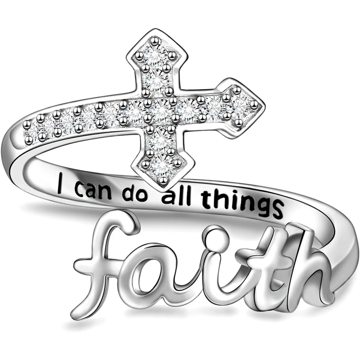 Bague chrétienne « Faith Cross » – Ajustable