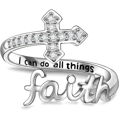 Bague chrétienne « Faith Cross » – Ajustable