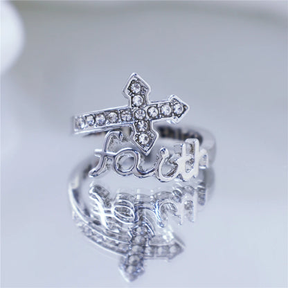 Bague chrétienne « Faith Cross » – Ajustable