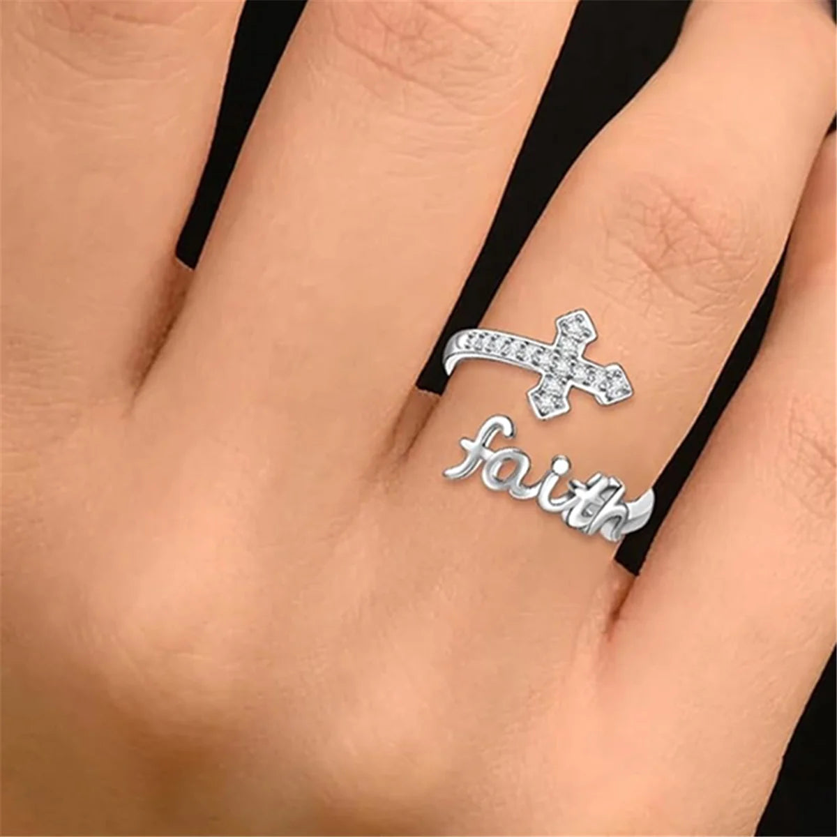 Bague chrétienne « Faith Cross » – Ajustable