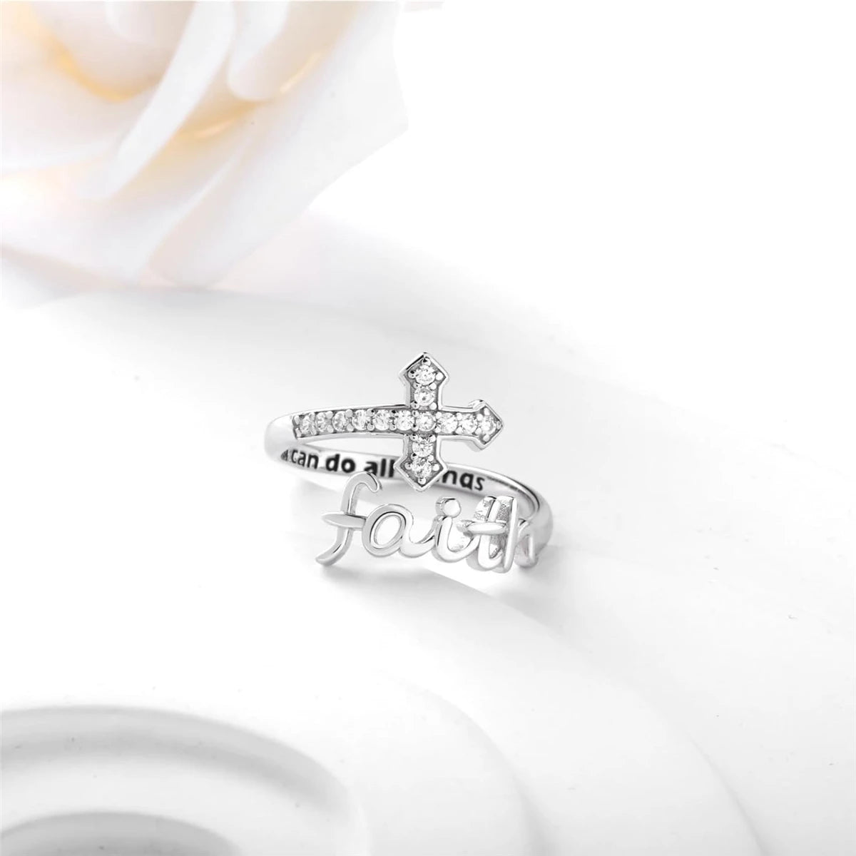 Bague chrétienne « Faith Cross » – Ajustable