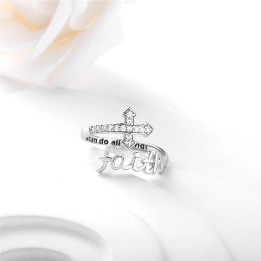 Bague chrétienne « Faith Cross » – Ajustable