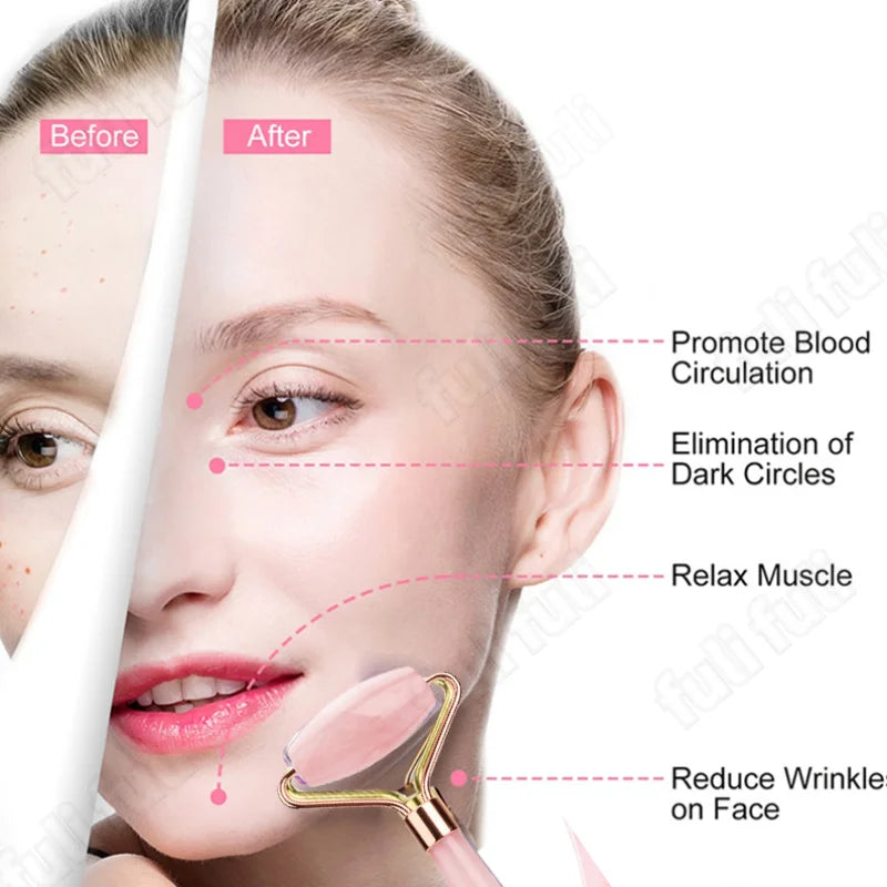 Rouleau de Massage & Gua Sha en poudre de Quartz - Beauté Energisante & Drainante / Rose Quartz Gua Sha & Massage Roller – Energizing Beauty Ritual for Radiant Skin