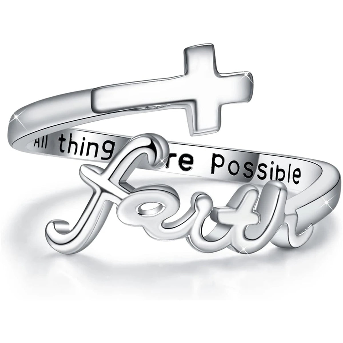 Bague chrétienne « Faith Cross » – Ajustable