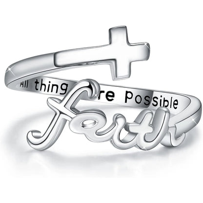 Bague chrétienne « Faith Cross » – Ajustable
