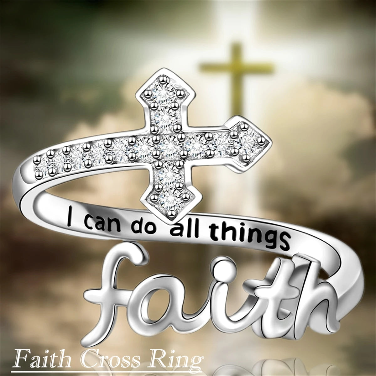 Bague chrétienne « Faith Cross » – Ajustable